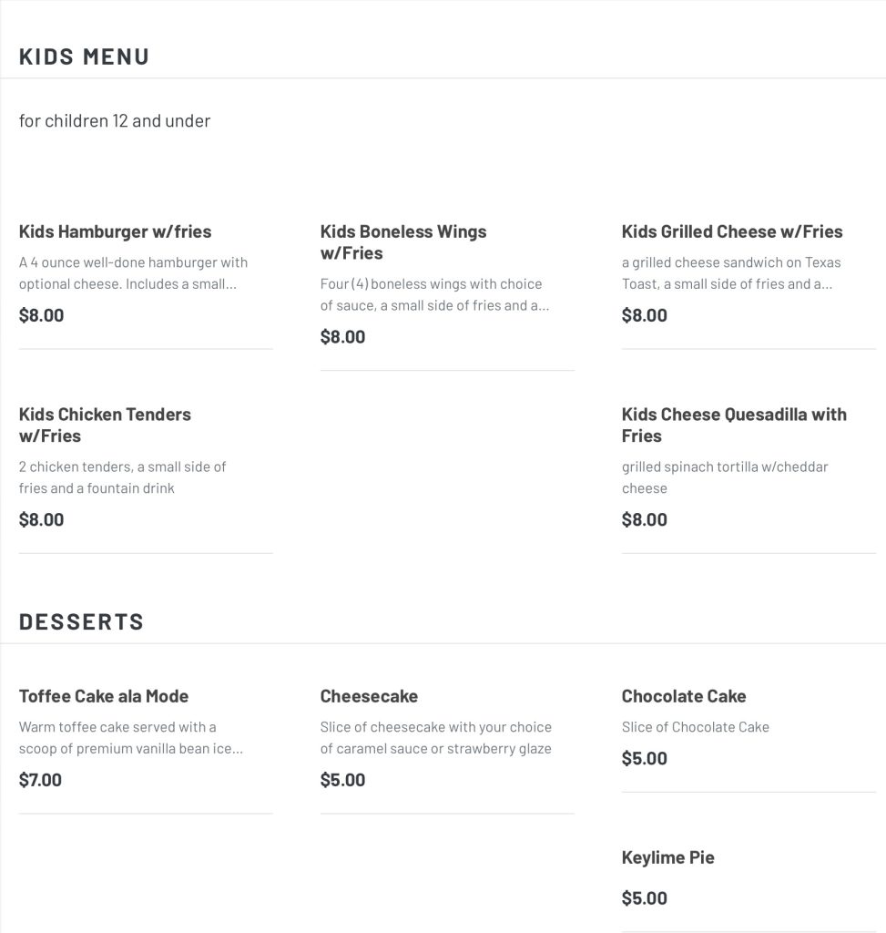 Kids Menu June 2024